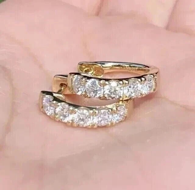 Hoop Clip On Earring In 14K Yellow Gold Plated 2Ct Round Cut Simulated Diamond
