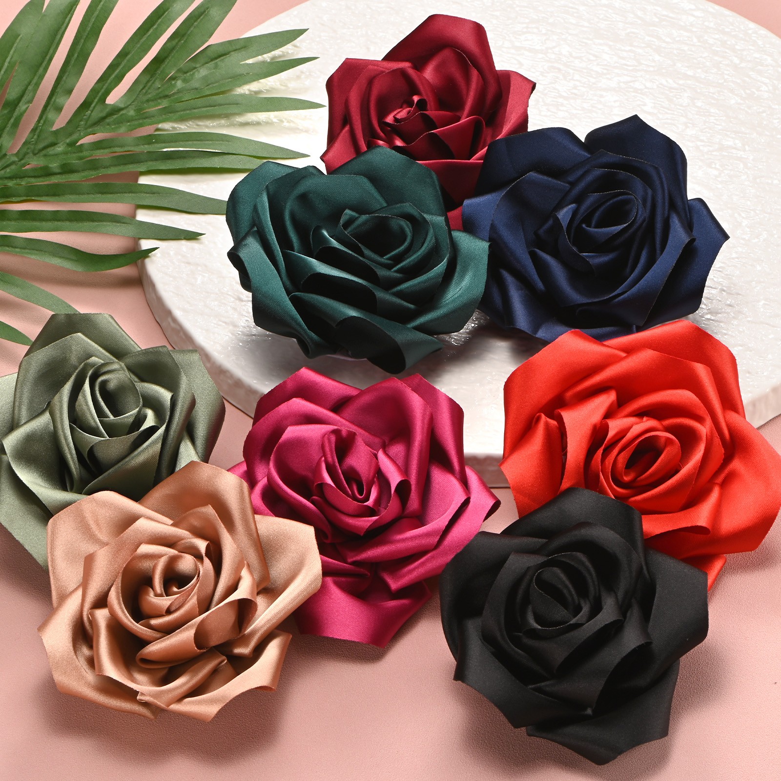 New Large Satin Rose Flower Lapel Pin Brooches for Women [11cm, Navy Blue]