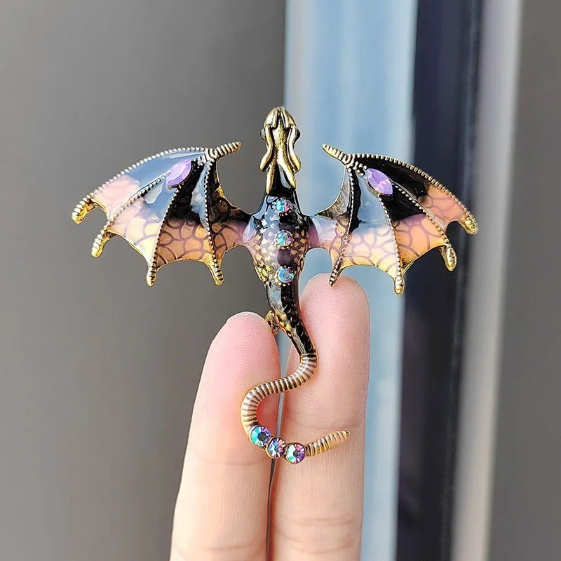 1pc Dragon Brooch Pin Enamel Crystal Animal Badge Jewelry Gift – Animal Pins