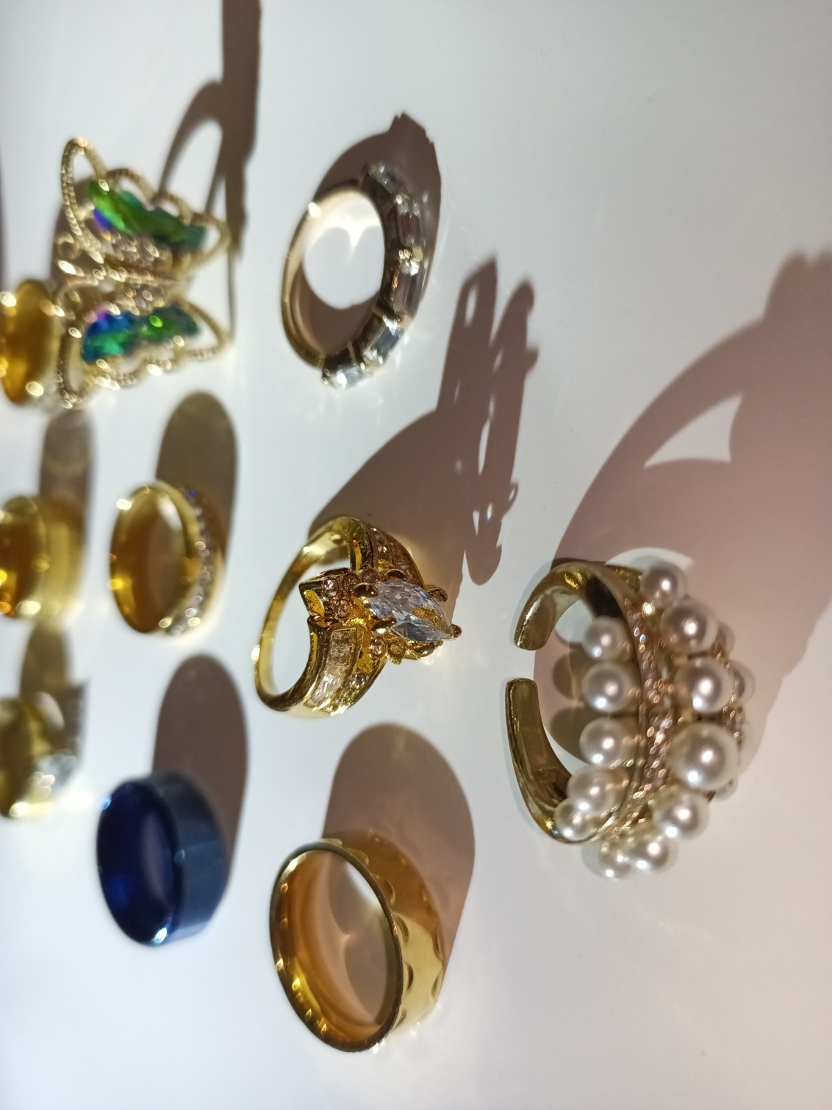 13 Pc Mixed Style Fashion Rings Lot Gold Silver Blue Rhinestone Pearl Butterfly