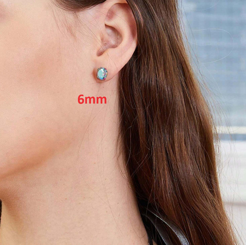 2PCS Silver Stainless Steel Round CZ Screw Back Ear Stud Earrings Men Women