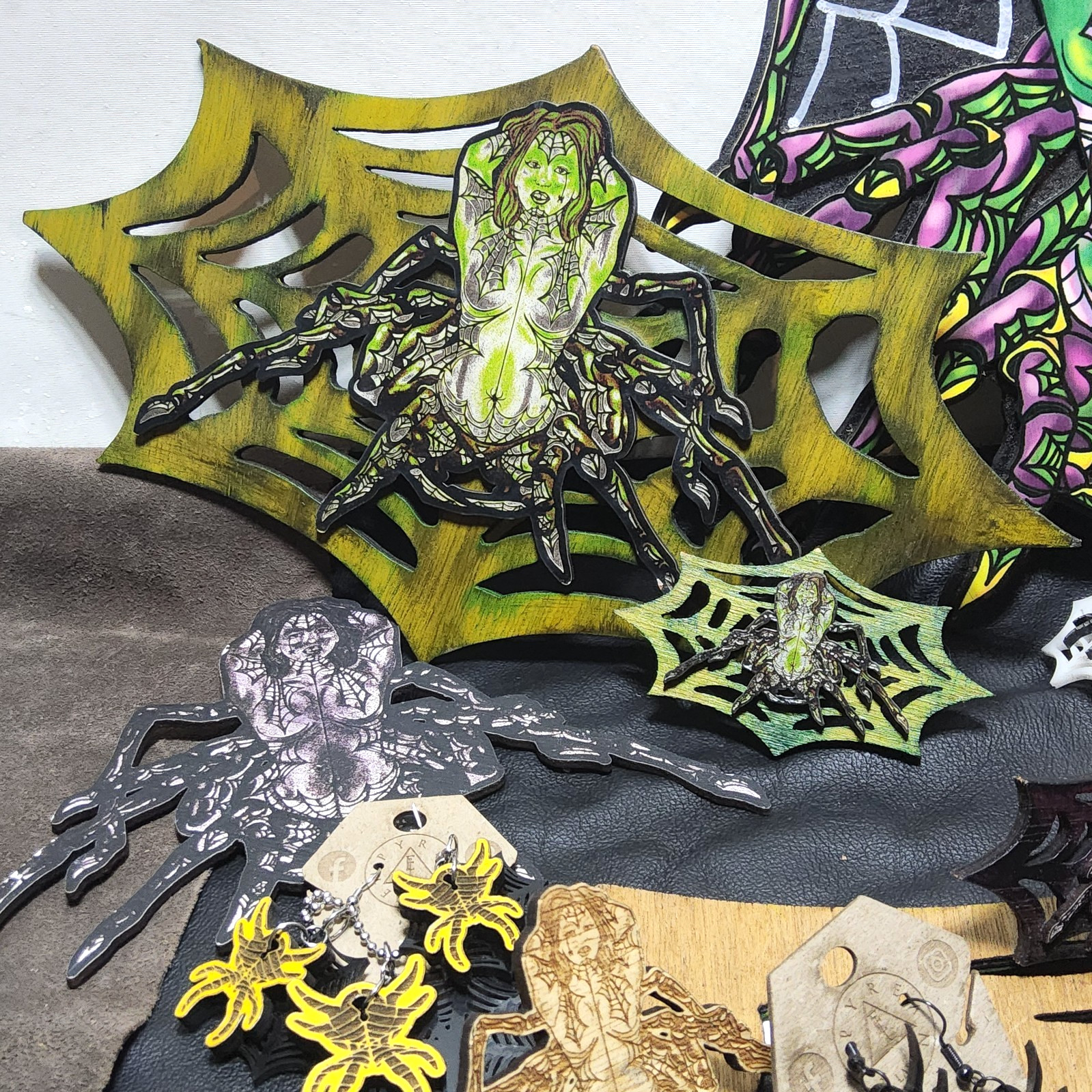 spiders webs earrings laser cut necklace set goth horror style art decor punk