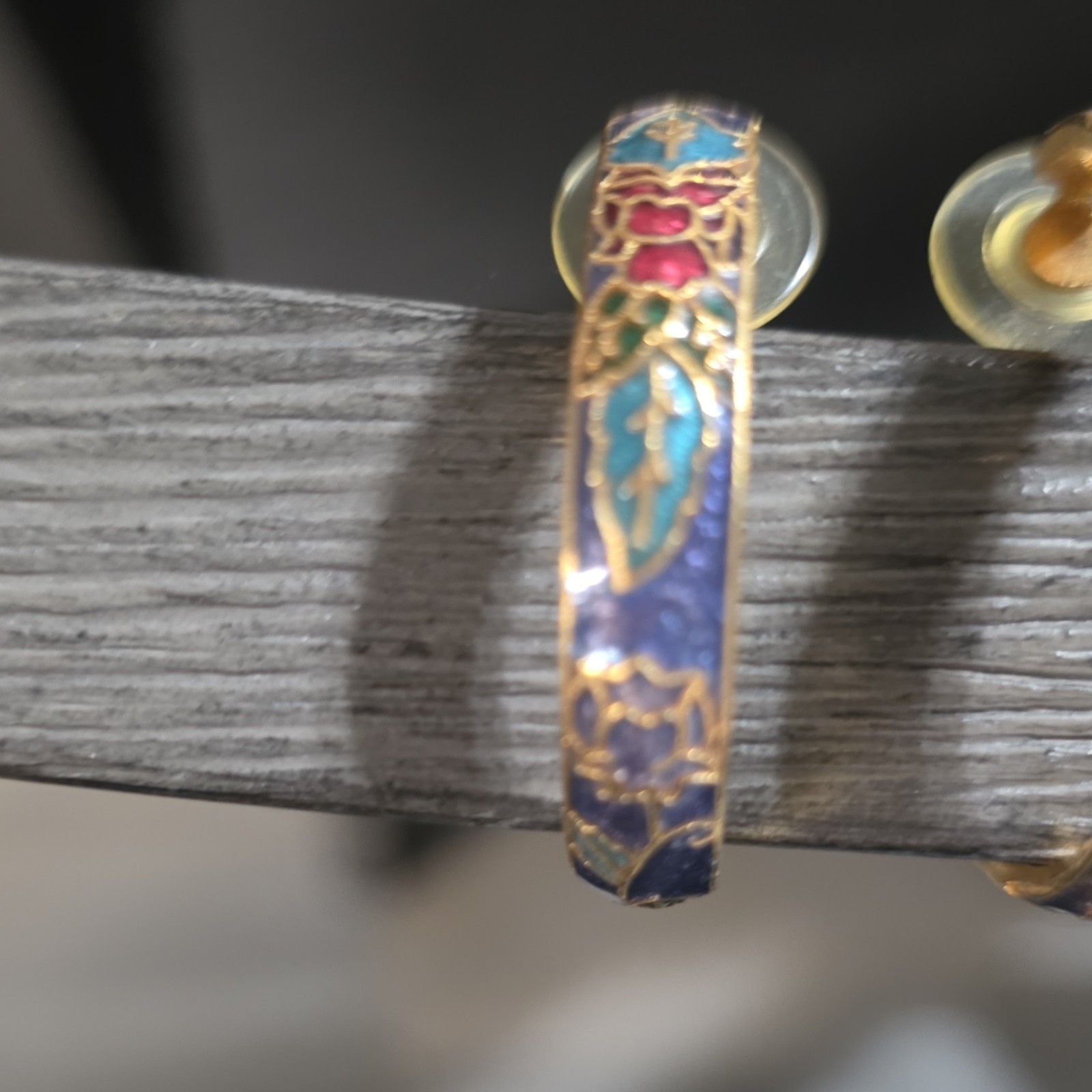 Gold Blue Red Green Enamel Floral Hoop Earrings Butterfly Closure Fashion Theme