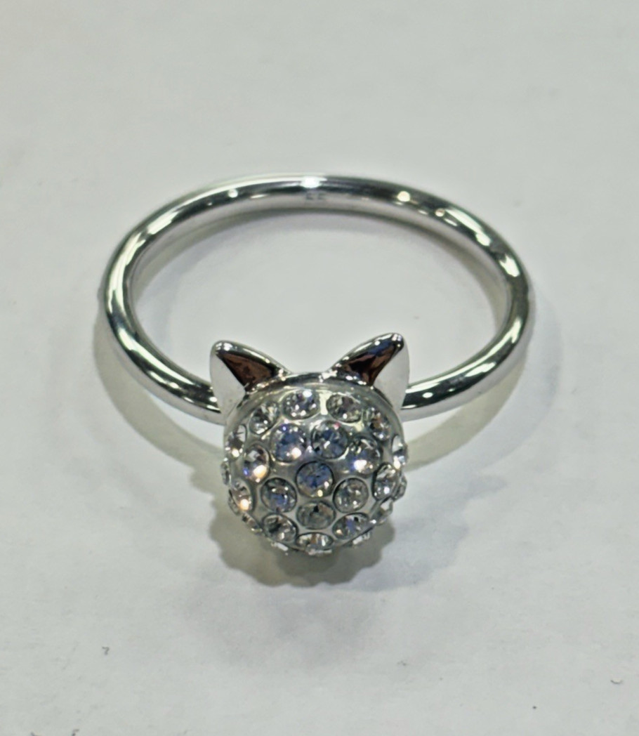 Karl Lagerfeld Swarovski Crystal Cat Head Ring size 7