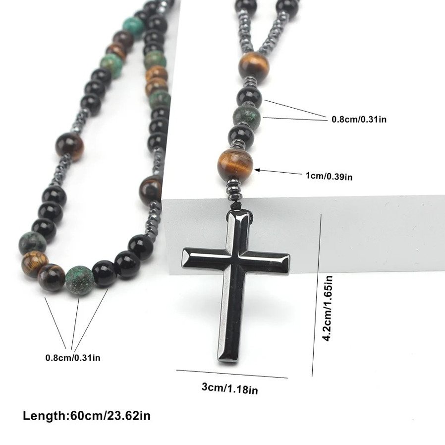 1pc Natural Stone Cross Pendant Necklace African Turquoise Tiger Eye – NEW