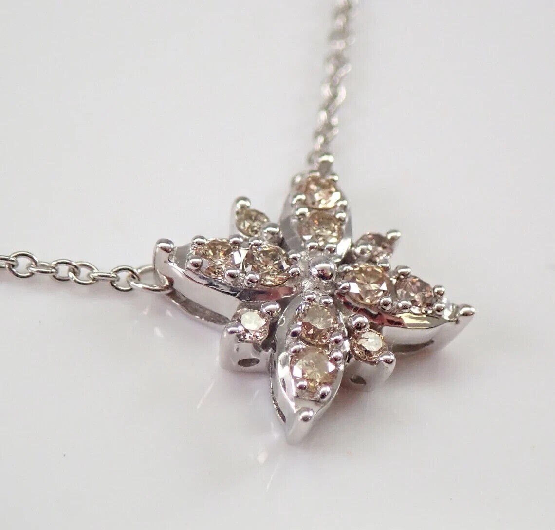 14k White Gold Plated 2.25Ct Round Cut Simulated Diamond Snowflake Pendant Chain