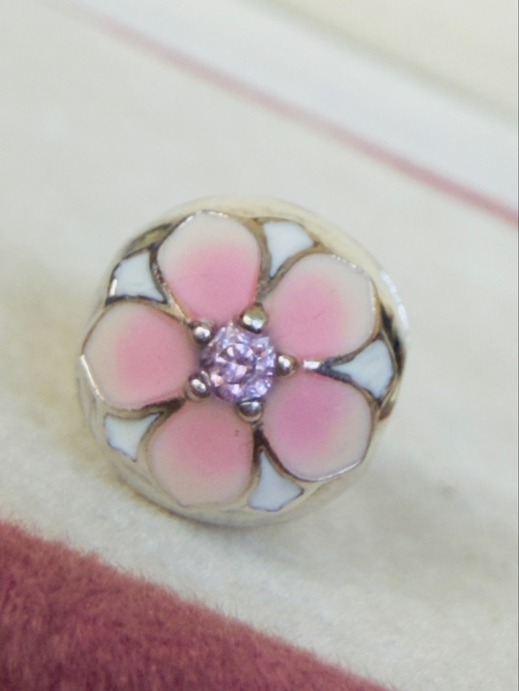 Pandora Sterling Silver Magnolia Bloom Whit Enamel & Pink CZ Clip Charm