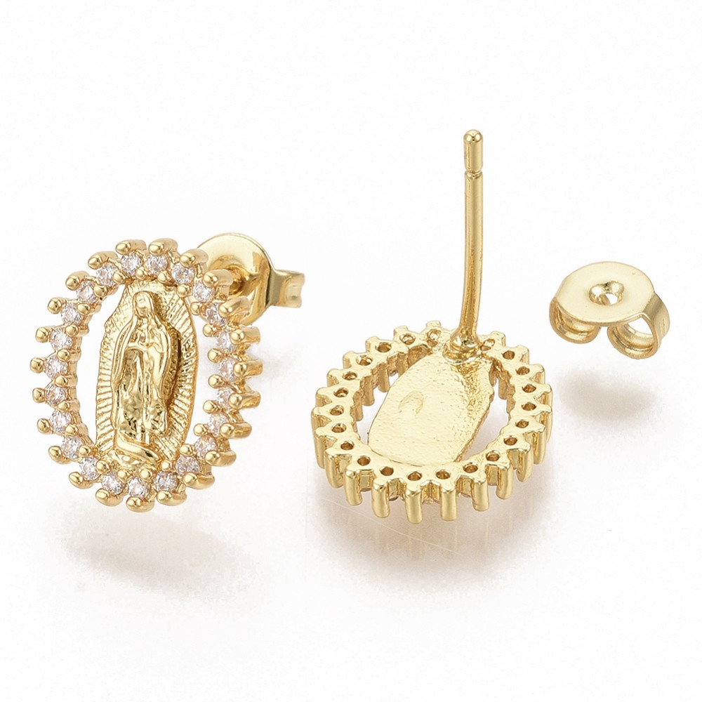 Stud Earrings Cubic Zirconia Gold Plated Oval 0.49 in Micro Pave Clear Pin E103
