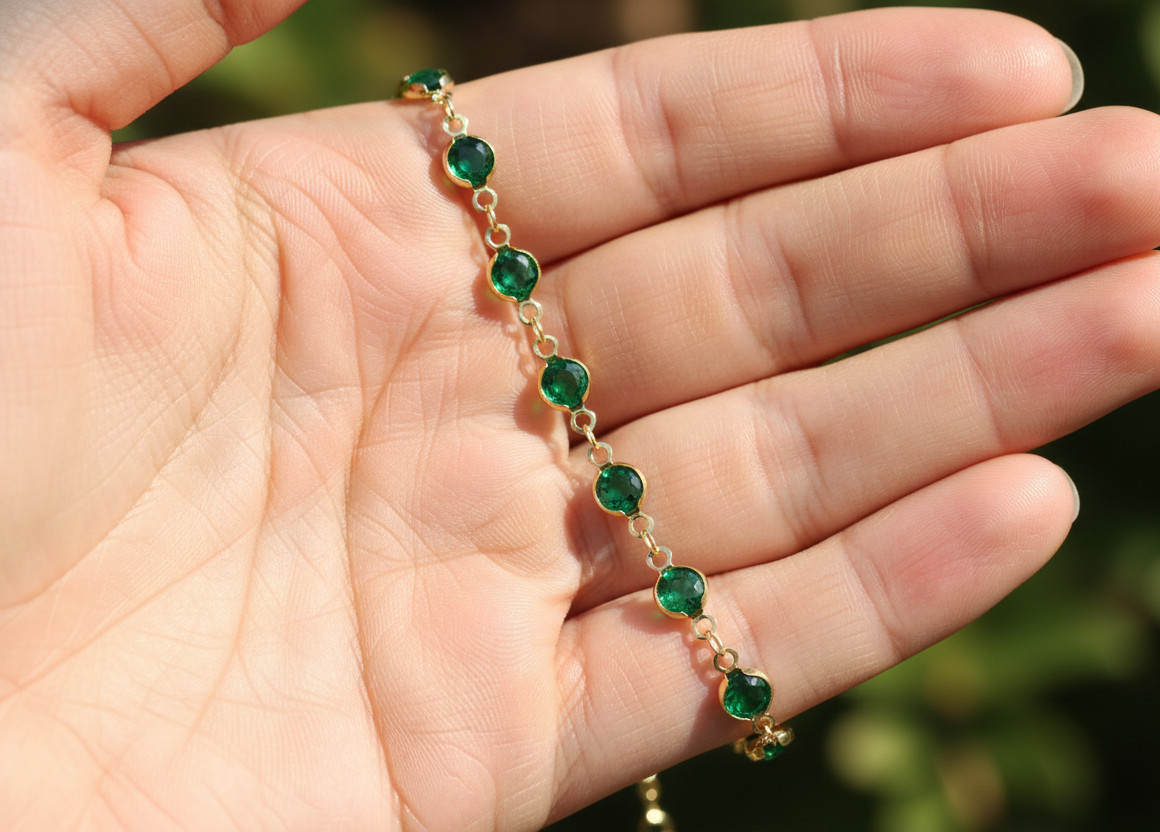 Elegant Gold Color Emerald Green Stone Anklet 18K Gold Plated Designer Anklet
