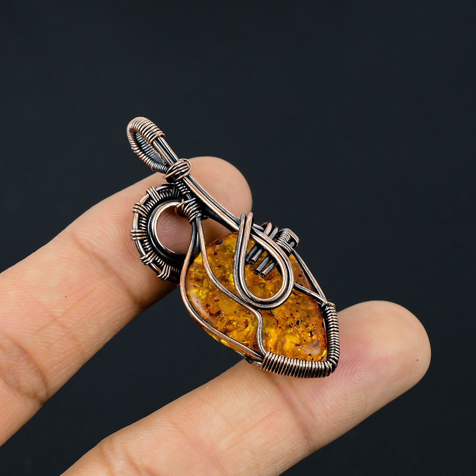Beautiful Baltic Amber Handmade Gemstone Copper Wire Wrap Jewelry Pendant