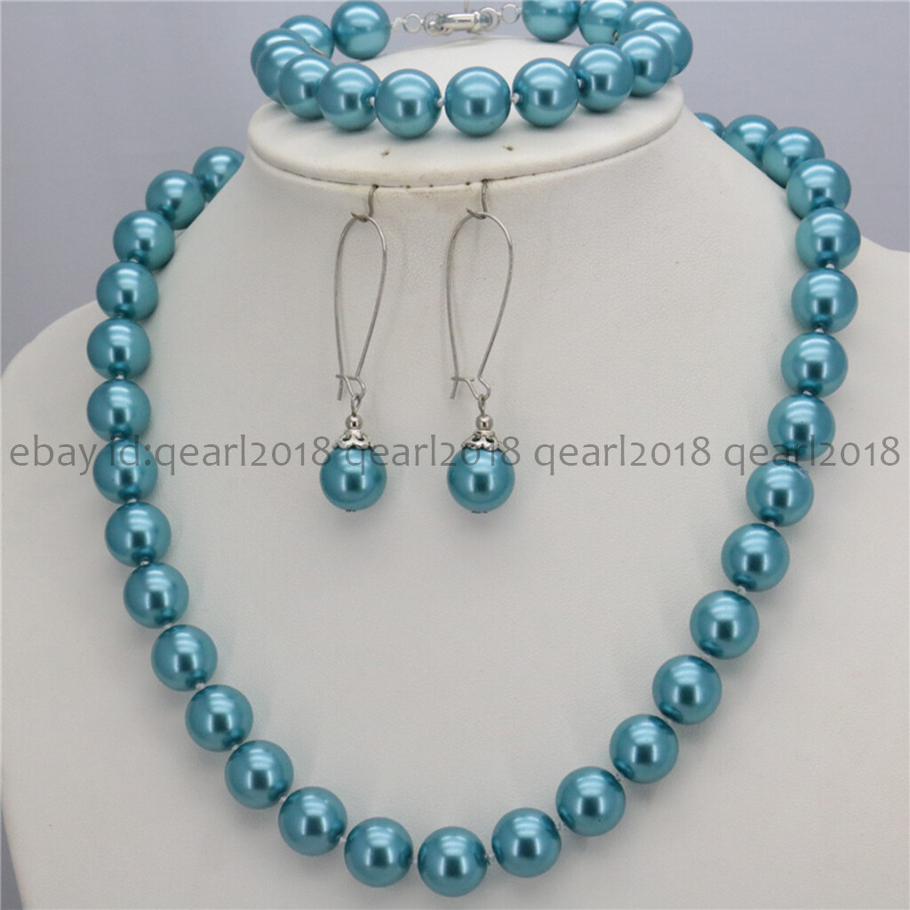 8/10/12mm South Sea Shell Pearl Round Beads Necklace Bracelet Earrings Set 18”