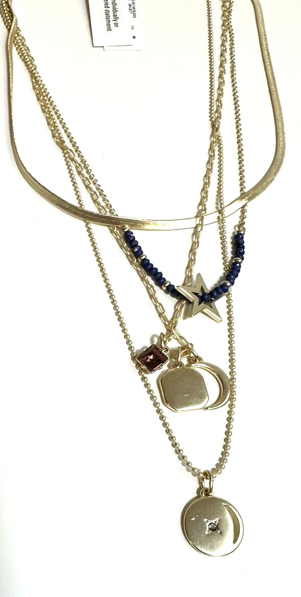 Lucky Brand Gold Tone Star Charm Layered Necklace 3 Strand Pendant NWT 3-in-1