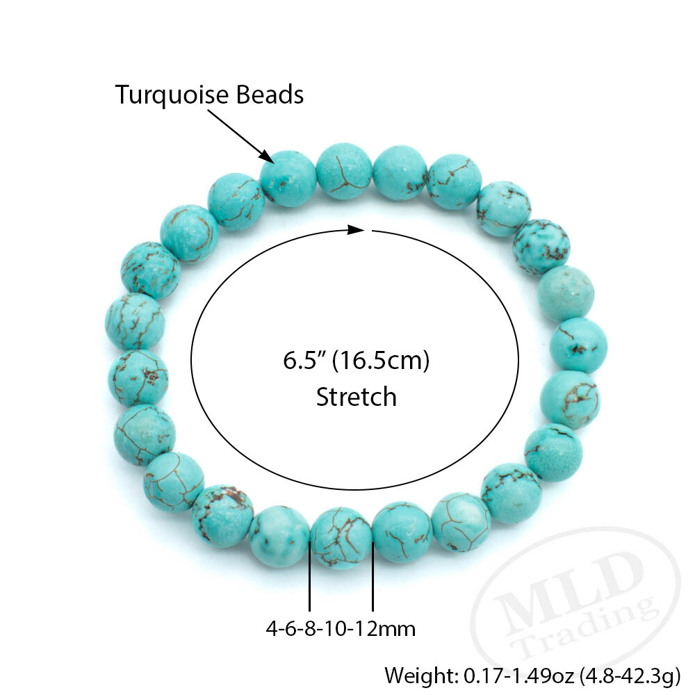 Natural Blue Turquoise Stretch Bracelet 7″ – 4mm/6mm/8mm/10mm/12mm Bead Options