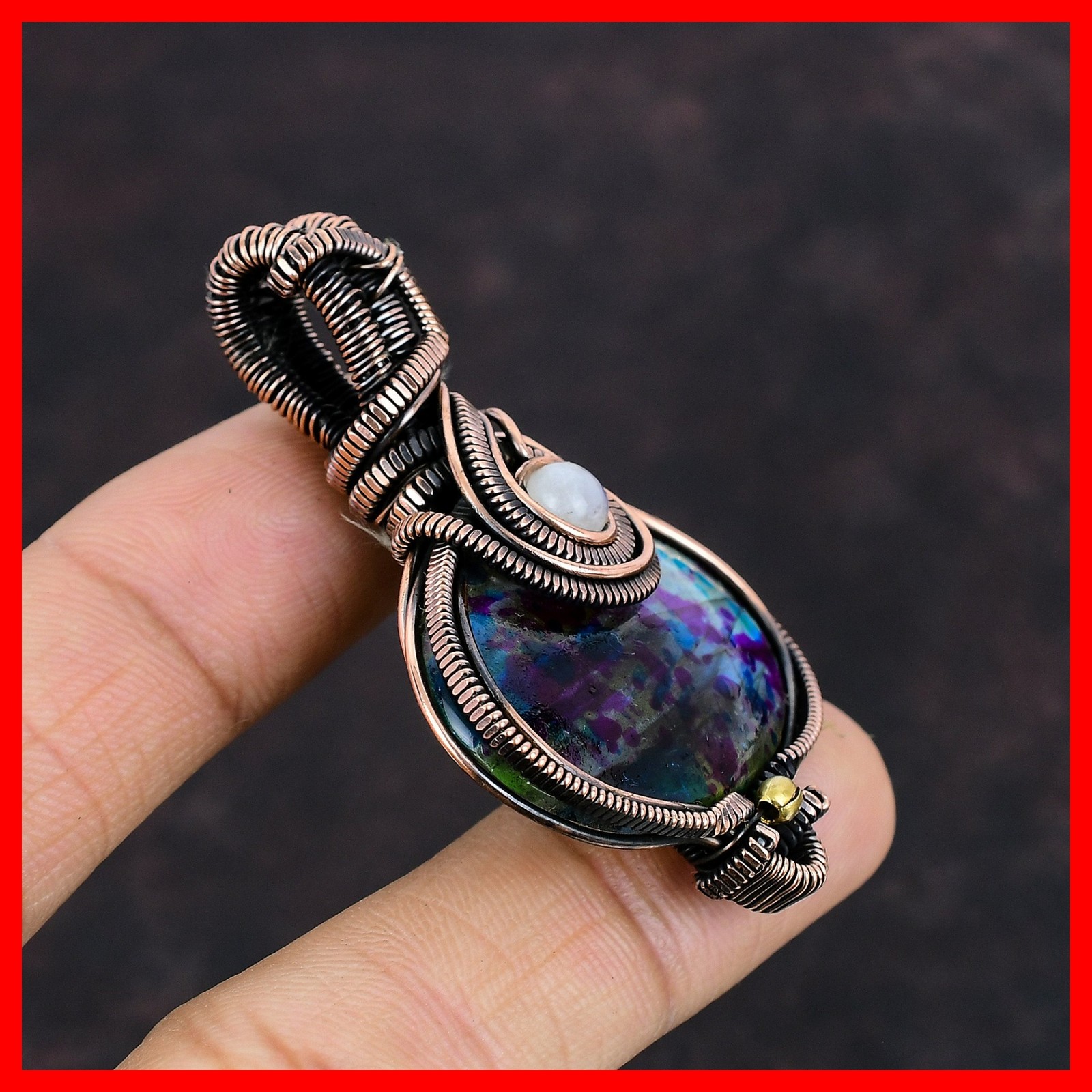Copper Multi Fire Labradorite Gemstone Rainbow Moonstone Boho Pendant Jewelry