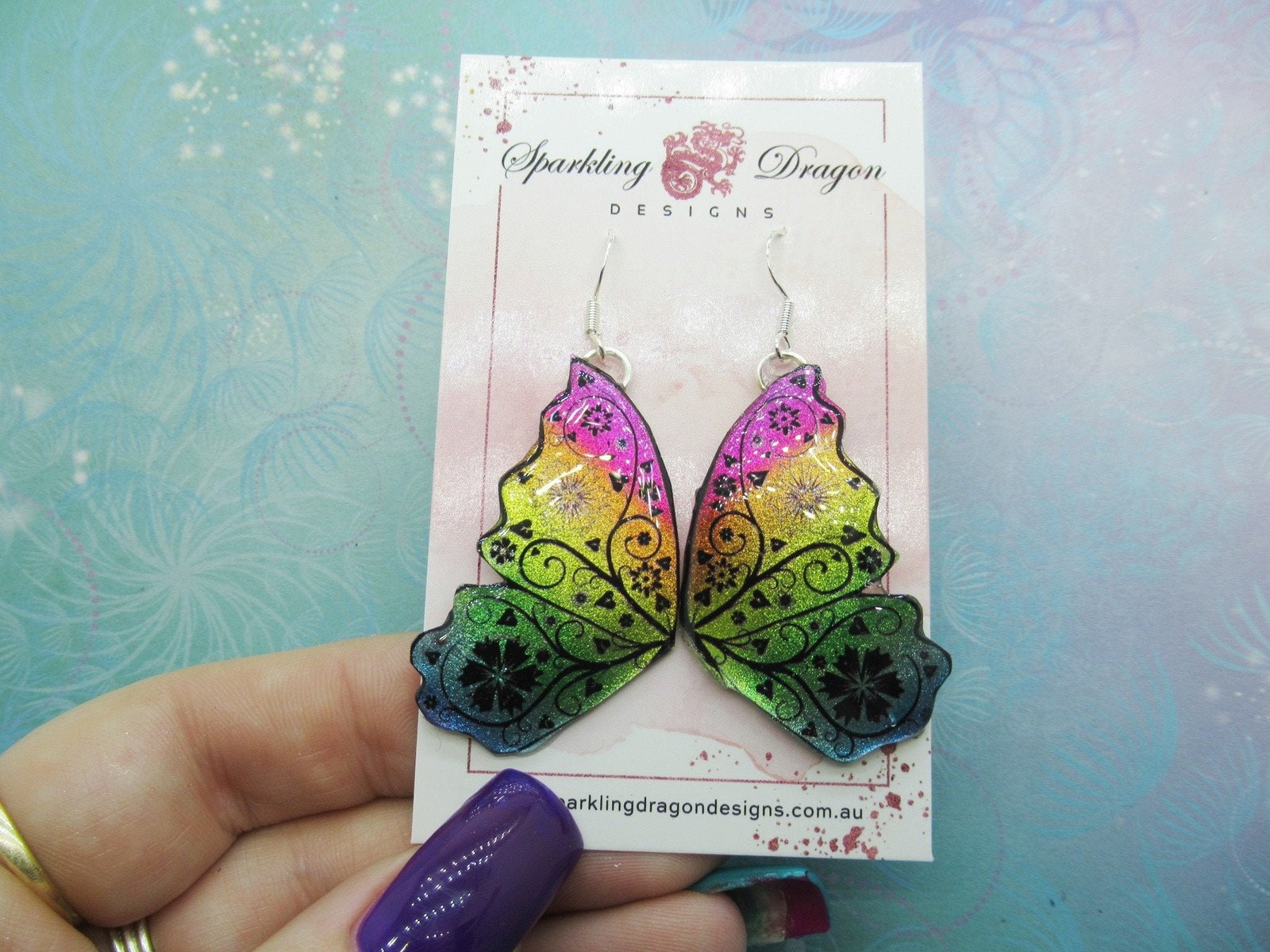 Butterfly Double Wing Earrings Rainbow – Fairy Jewellery Fun Gift for her,