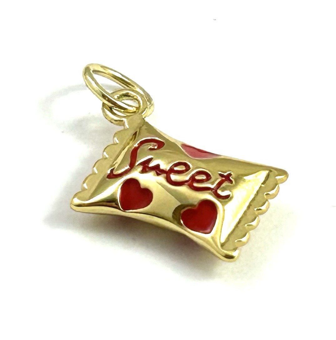 Tiny Candy Charm Necklace Pendant Gold Plated Enamel Heart “Sweet” Jewelry