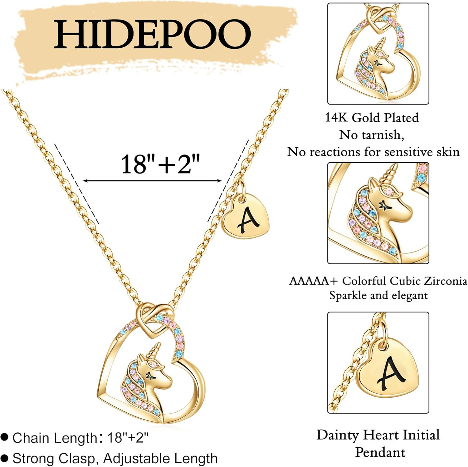 Unicorn Gifts for Girls Necklace – Colorful CZ Heart Pendant Initial Unicorn Nec