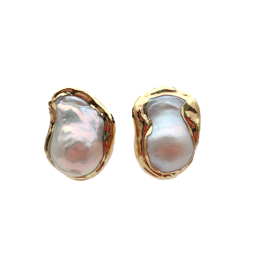 Y·YING Cultured White Keshi Baroque Pearl Stud Earrings Gold Plated Stud