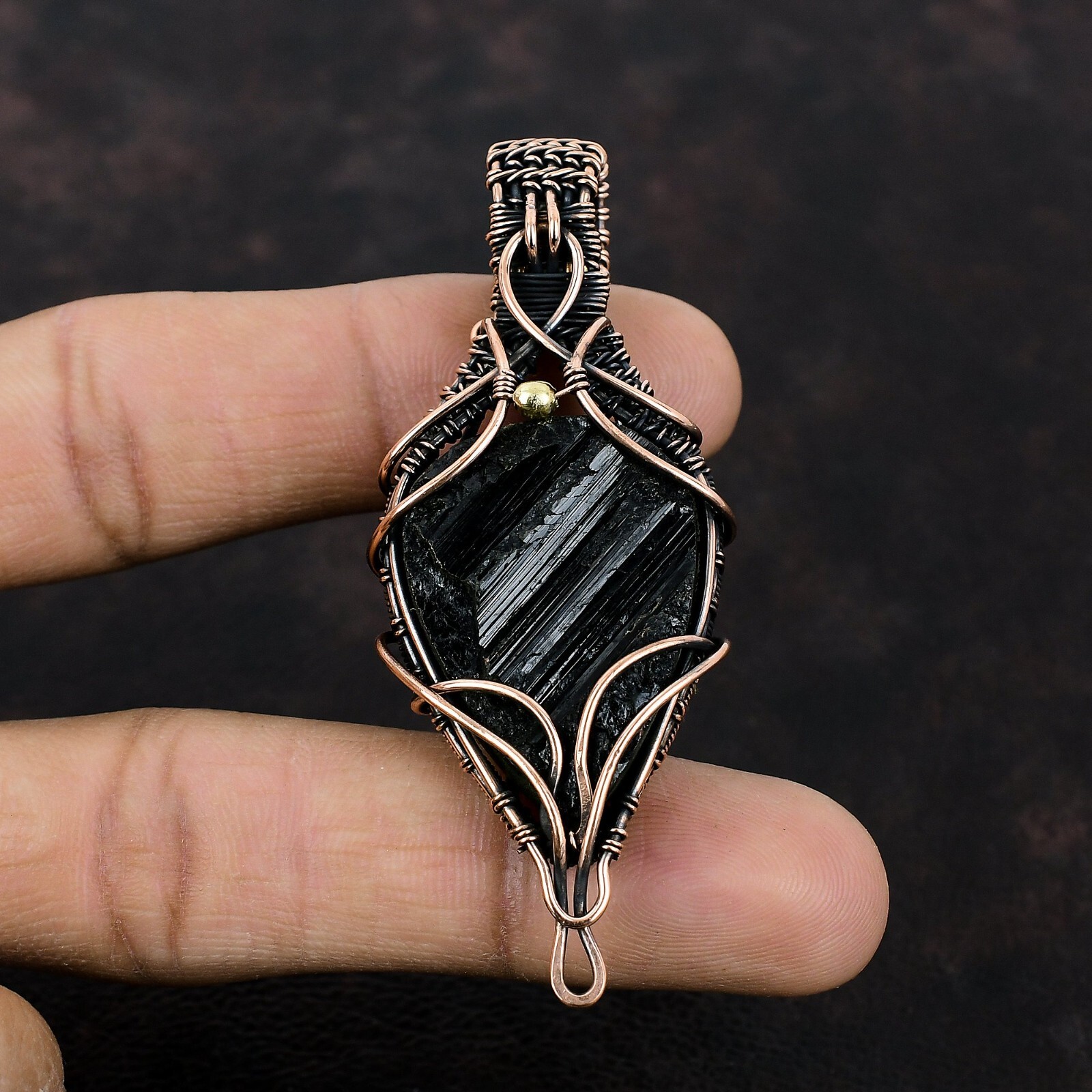 Gift For Her Black Tourmaline Rough Wire Wrapped Pendant Copper Jewelry 2.83″