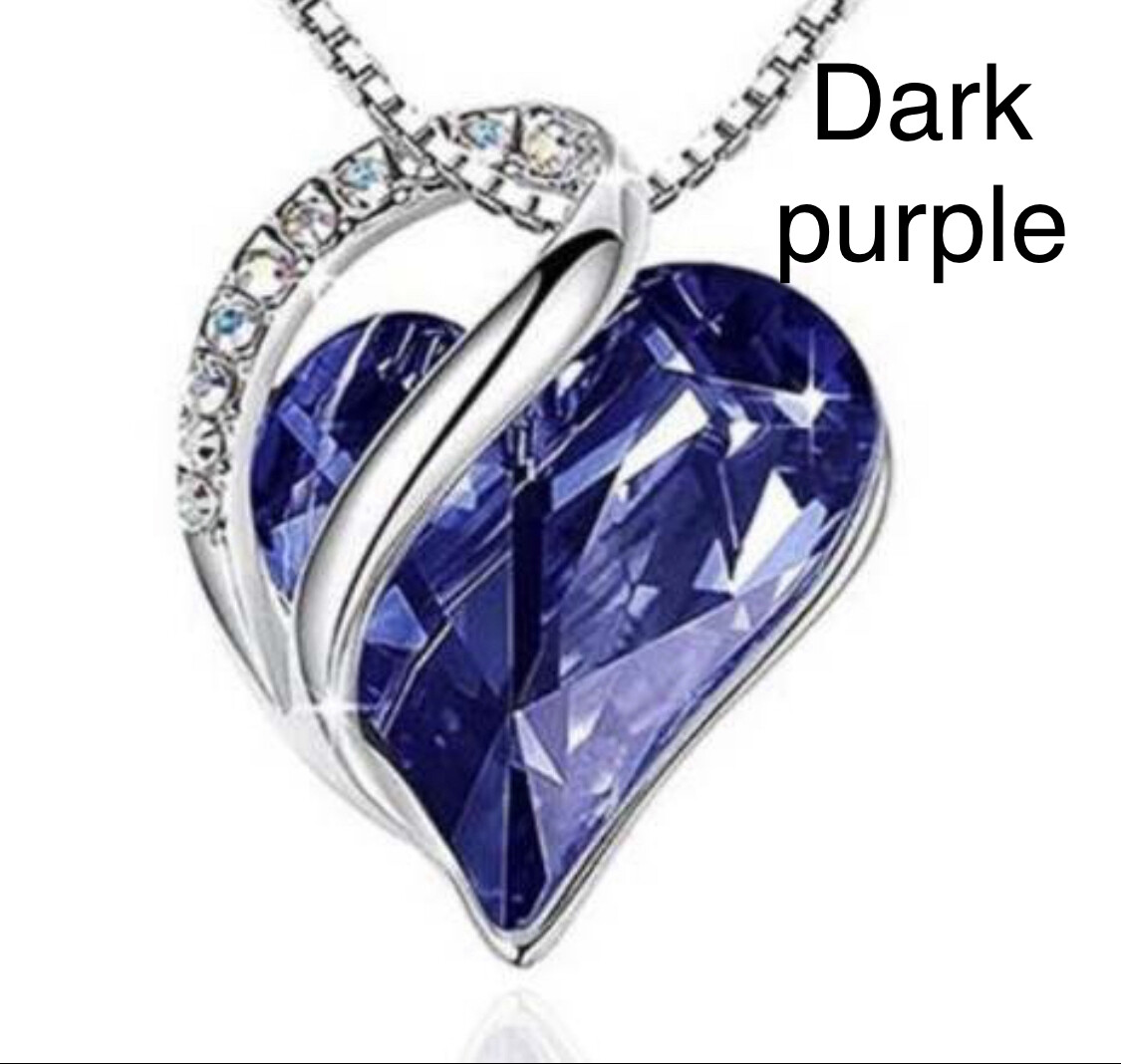 Women Birthstone Heart Silver Necklace Love Crystal Pendant Lady Fashion Gift