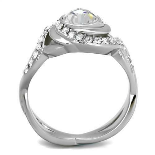 TK2111 – High polished (no plating) Stainless Steel Ring with Top Grade Crystal