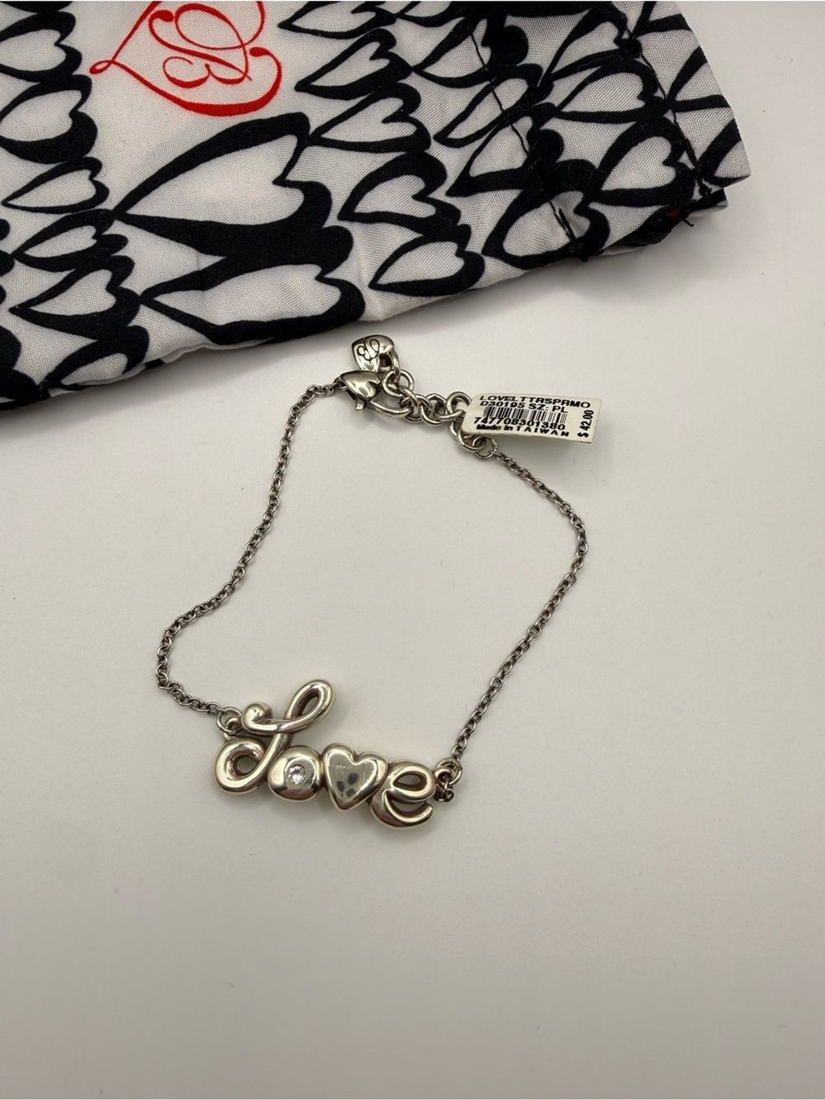 Brighton Love Bracelet Crystal Heart Silver Tone Retired NWT Tag Attached