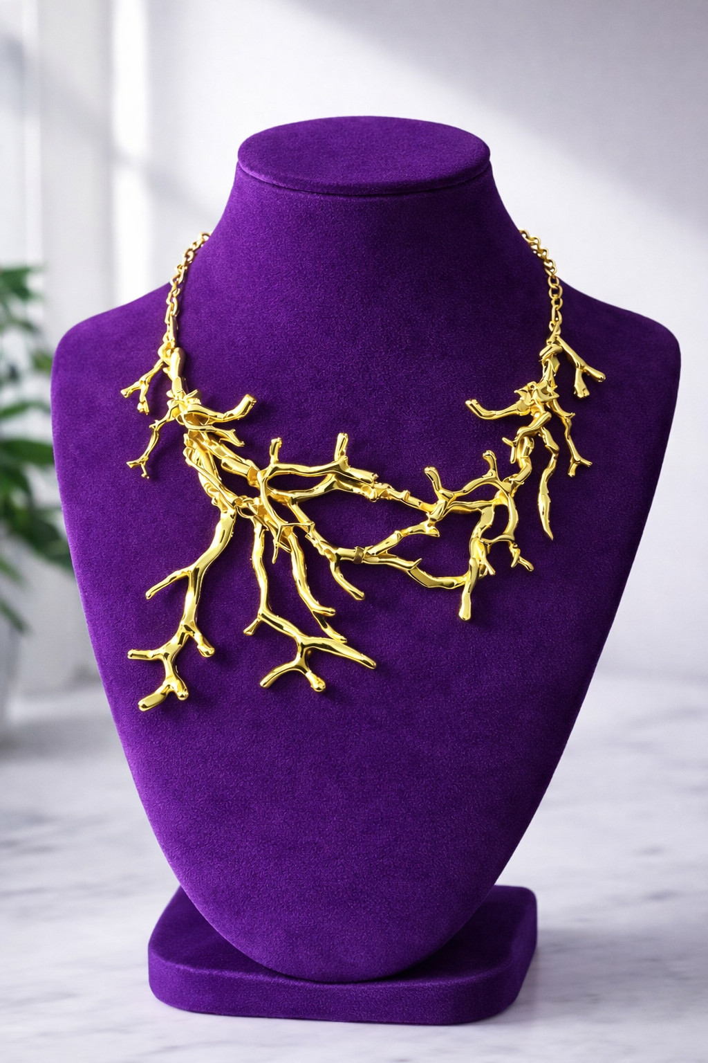 Luxury Gold Coral Branch Necklace Bold Statement Necklace