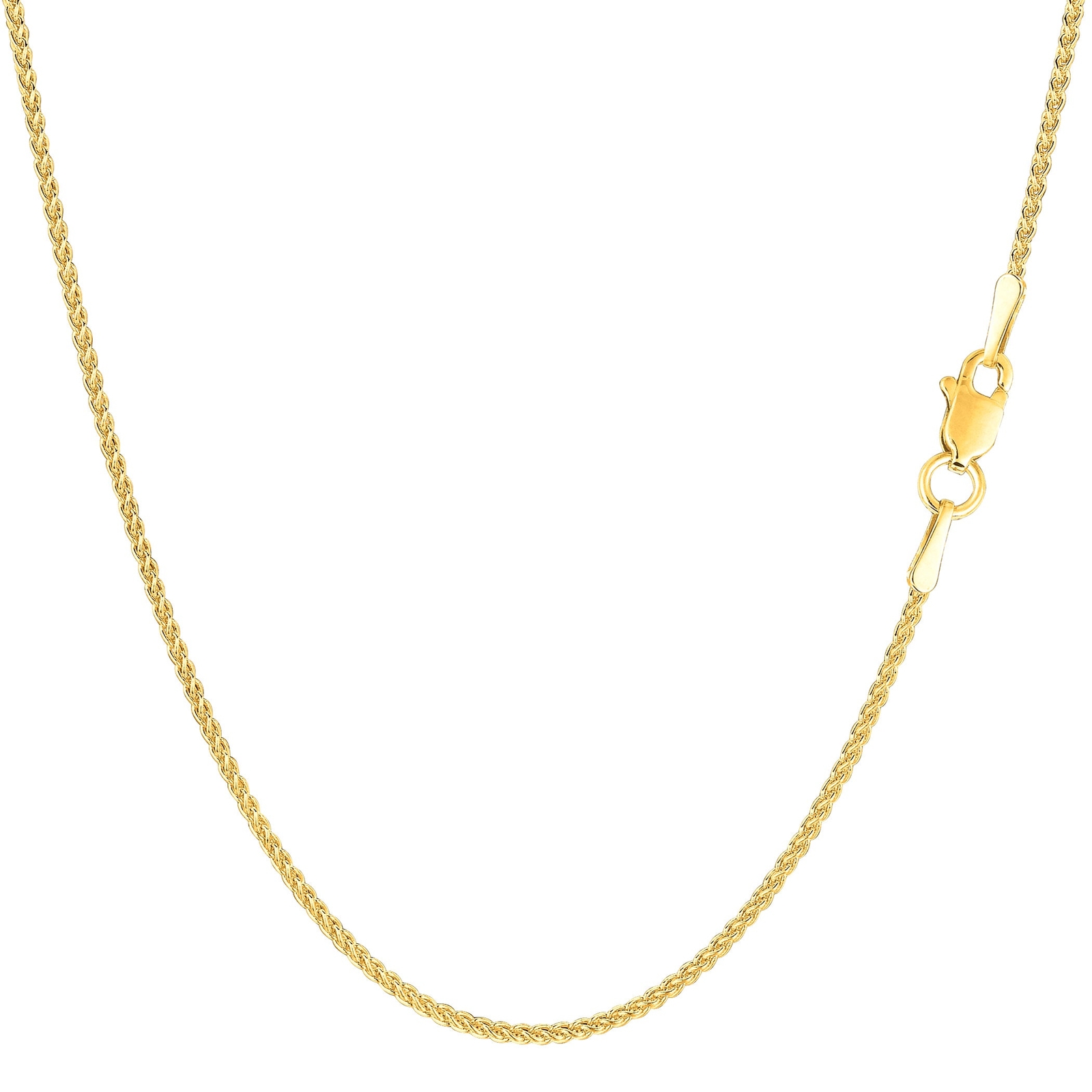 14k Yellow Real Gold Round Wheat Chain Necklace, 1.2mm, 24″
