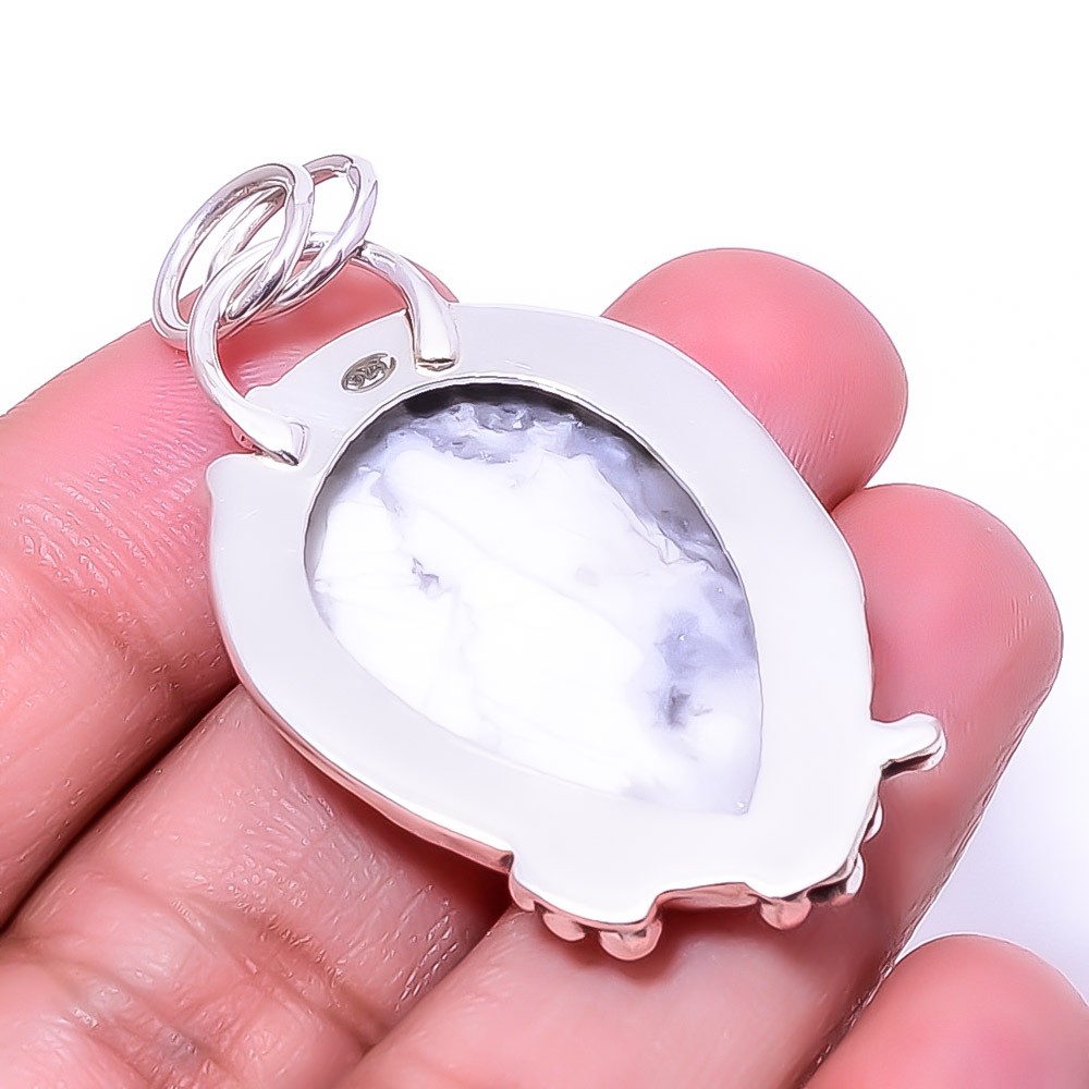 Natural White Howlite – United States 925 Sterling Silver Pendant 1.95″ P38
