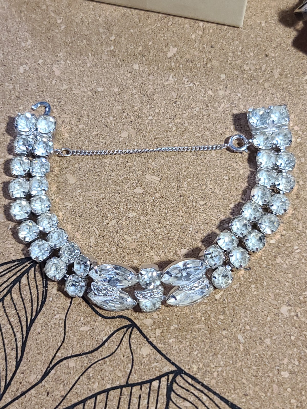 Eisenberg Signed Silver Tone Clear Rhinestone Tennis Bracelet Box Clasp Chain