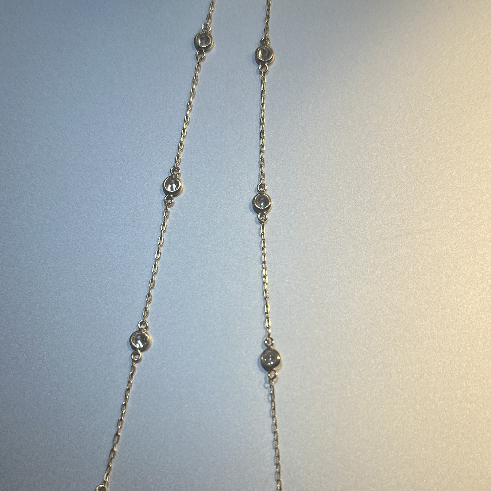 Silver Tone Station Bezel Set Round Crystal Cable Chain Necklace, Lobster