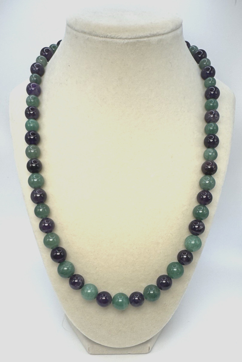 Evertrue Aventurine & African Amethyst Necklace Platinum Plated 20″ Beaded Green