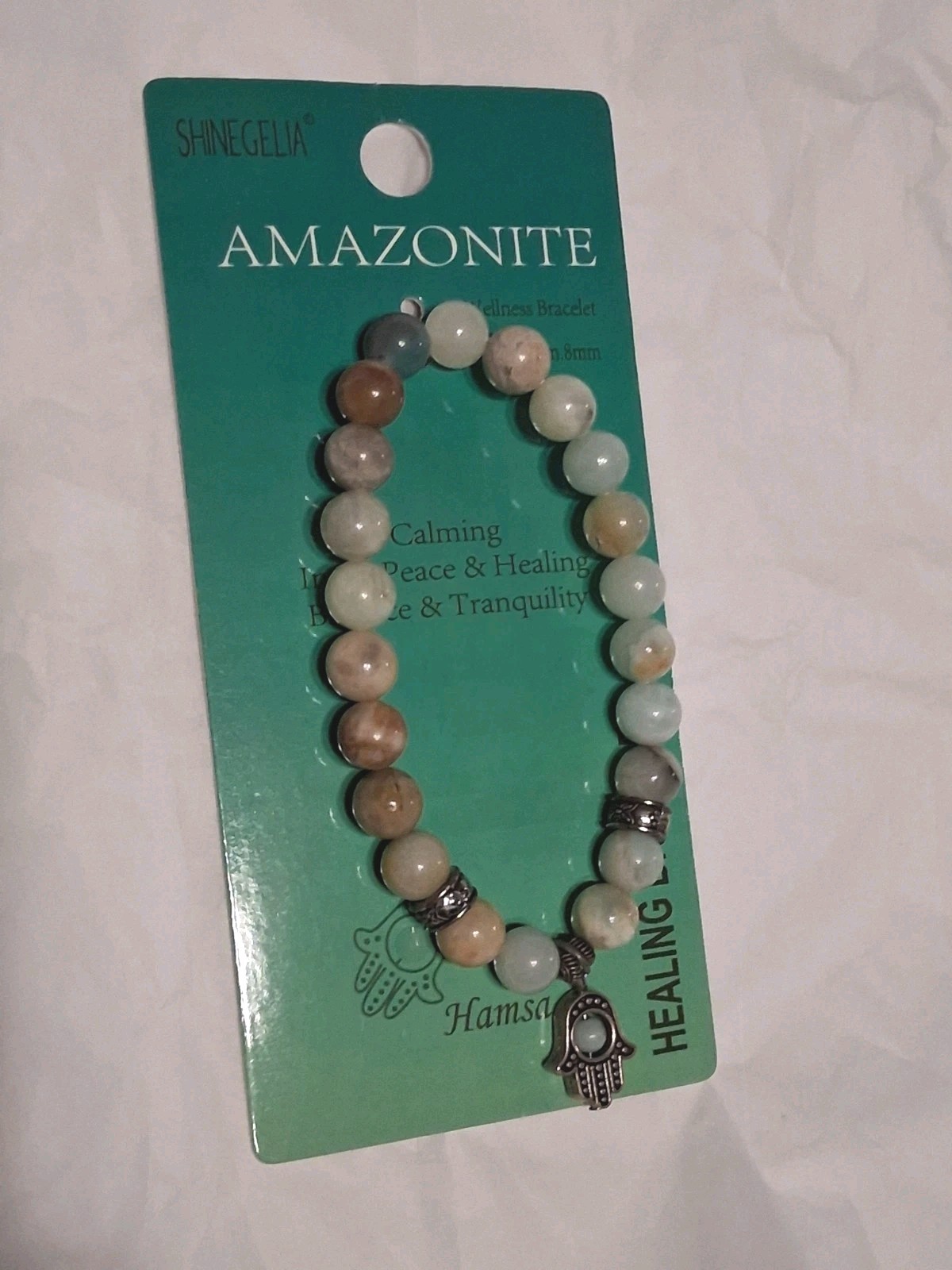 Amazonite Bracelet Healing Crystal Beads Calming Energy Balance Health Jewelry
