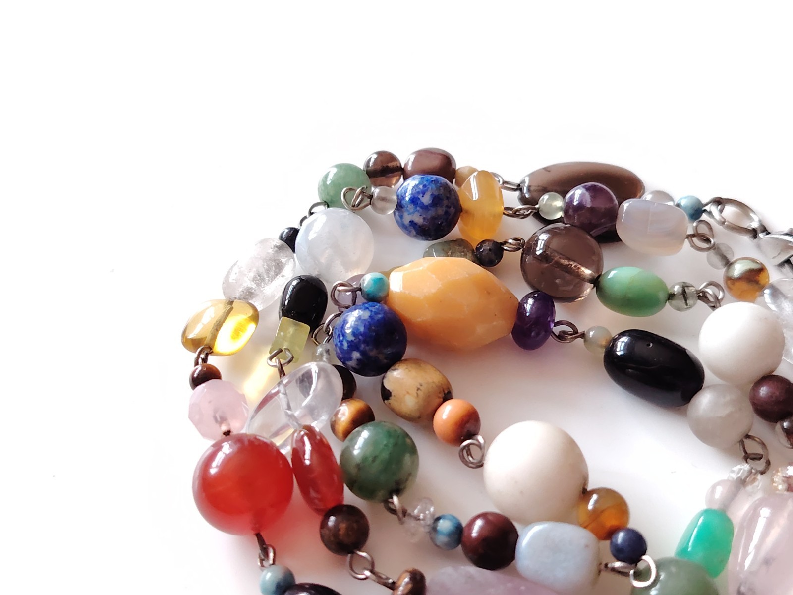 Mixed Stone Bead Necklace Quartz Amethyst Sodalite Carnelian Aventurine