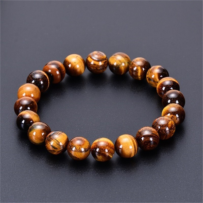 Natural 8mm Tiger’s Eye Stone Bracelet Brown Gemstone Stretch Bracelet Handmade