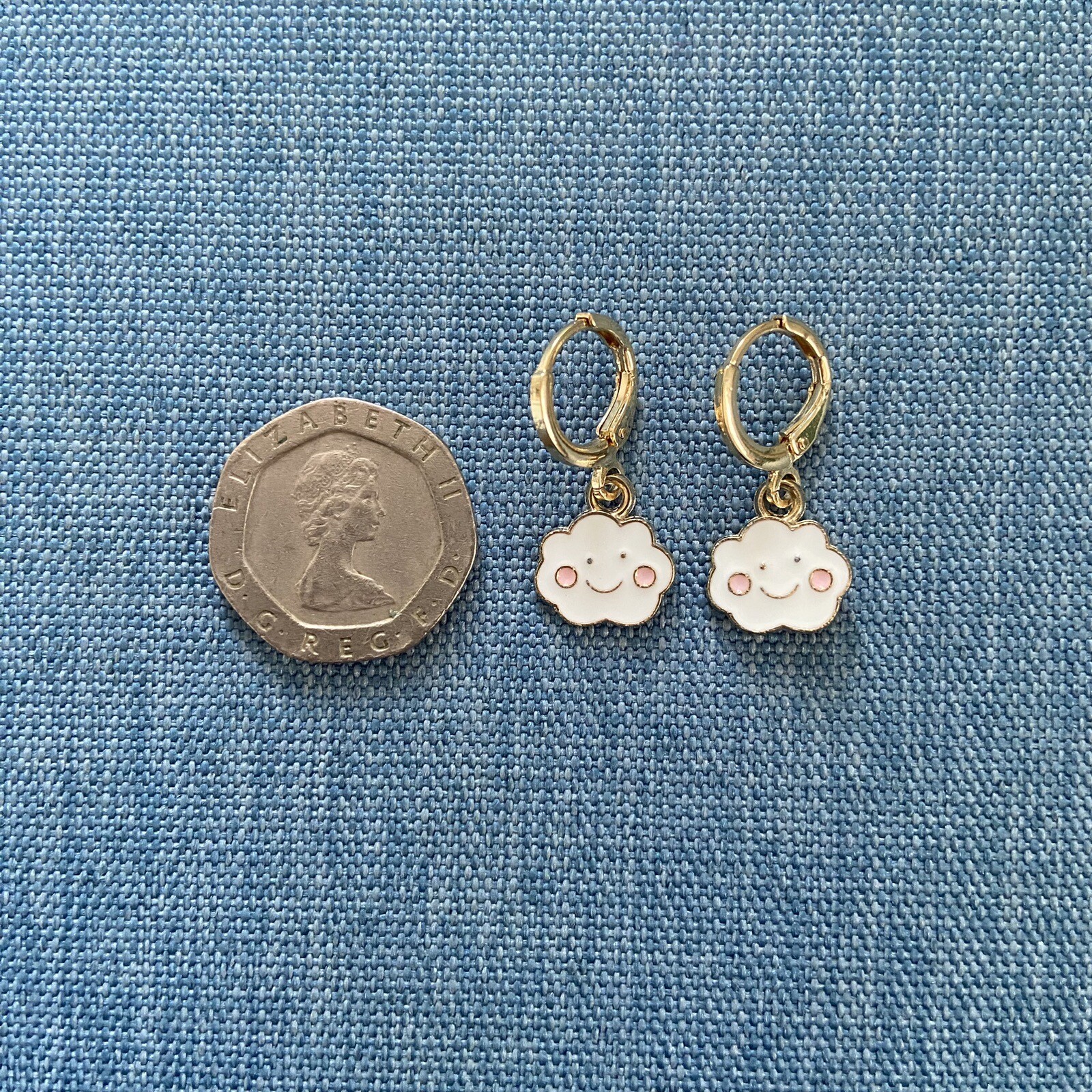 Gold Huggie Hoop Earrings with White Cloud Charm