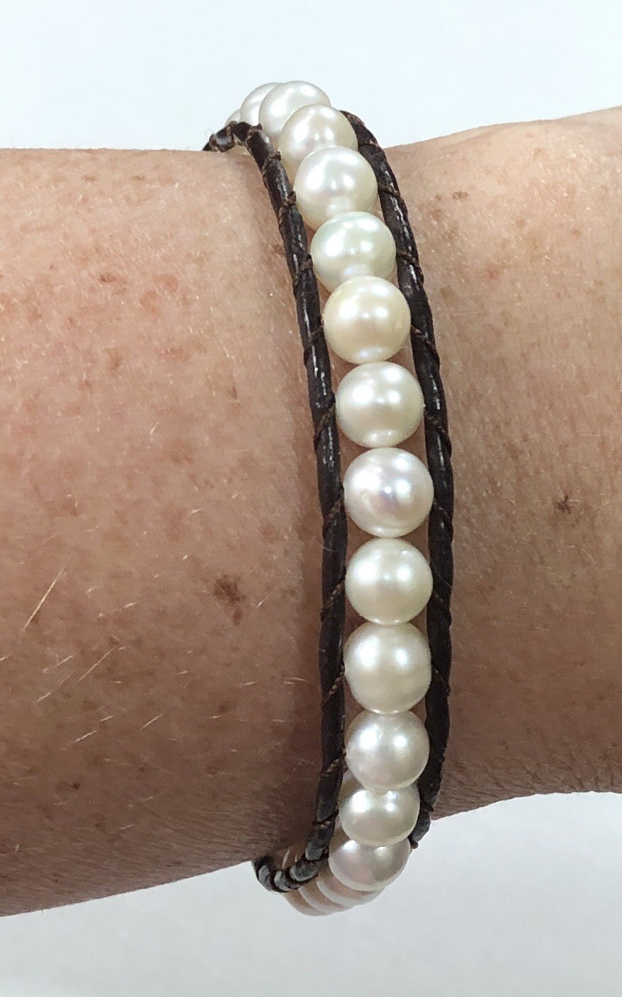 Pearl Leather Bracelet Wrap Artisan Handmade – 7 inch to 8 inch Length
