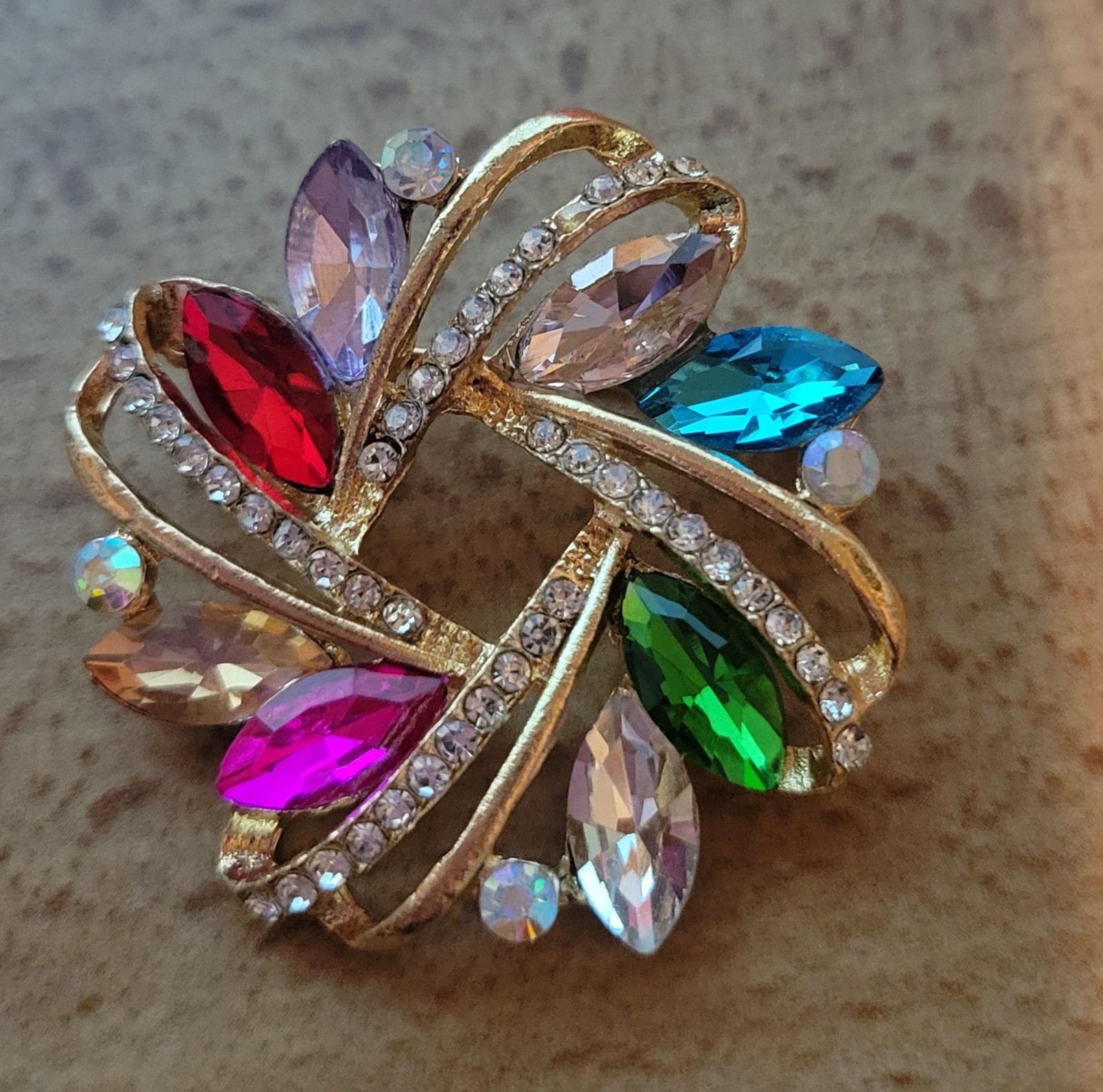 Beautiful Multicolor 2″ Rhinestone Flower All Occasions Brooch Pin CA USA P180-7