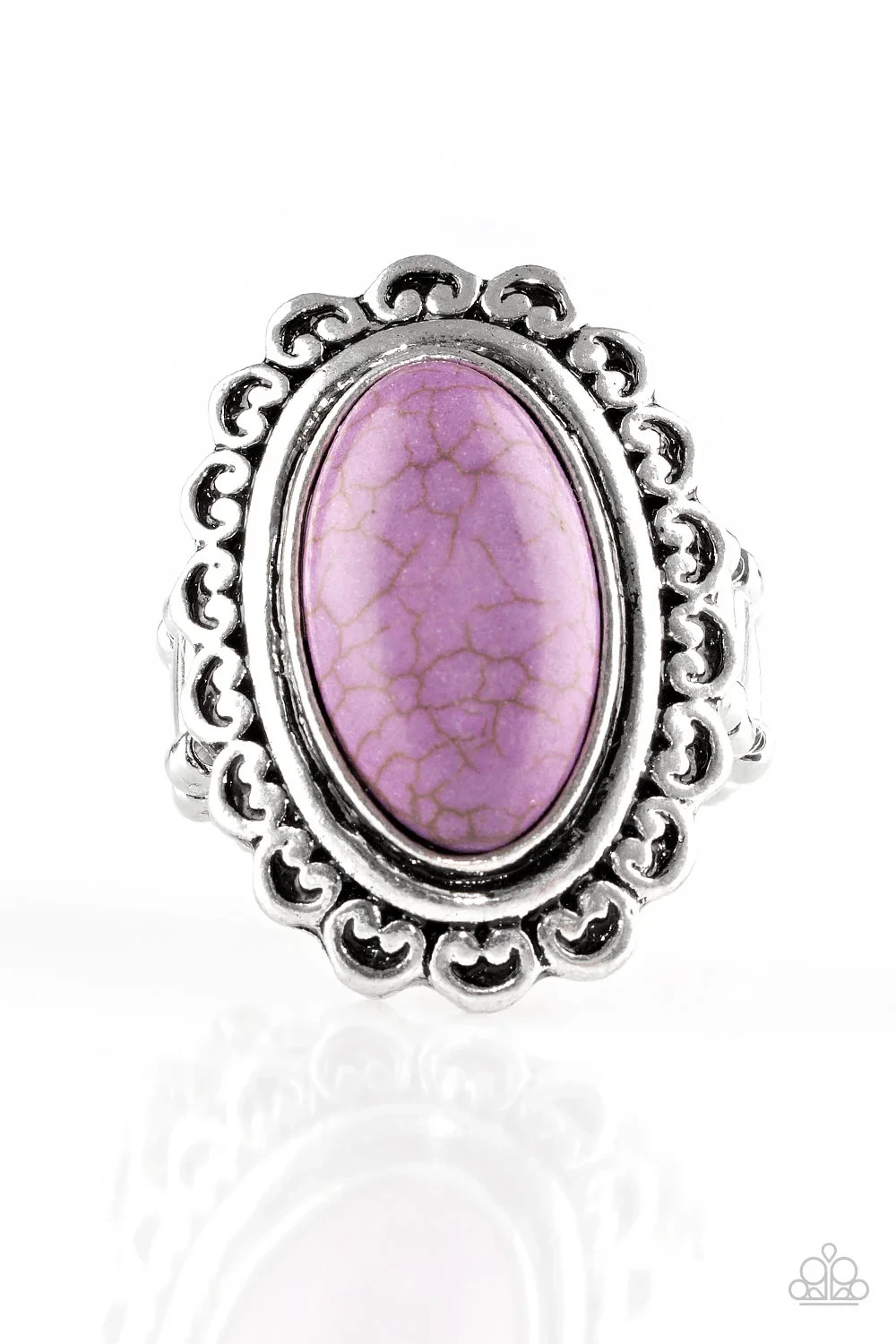 Paparazzi ~ Madly Nomad Purple Stone Silver Floral Frame Ring** Pattern Varies