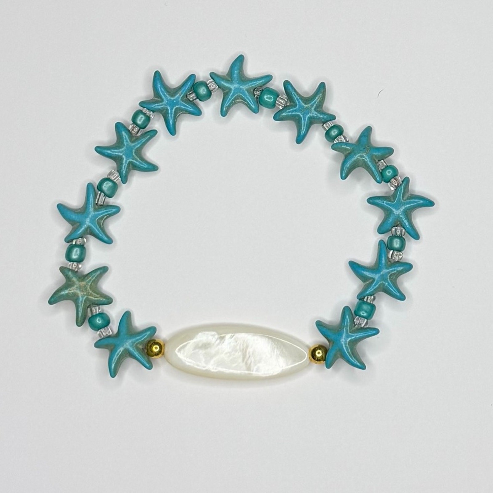 Mother of Pearl with dyed howlite starfish bracelet handmade stretchy 7 inch