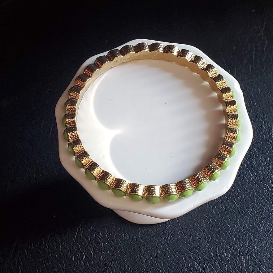 Lilly Pulitzer Gold Tone Green Cabana Stud Bangle Bracelet 8 Inch