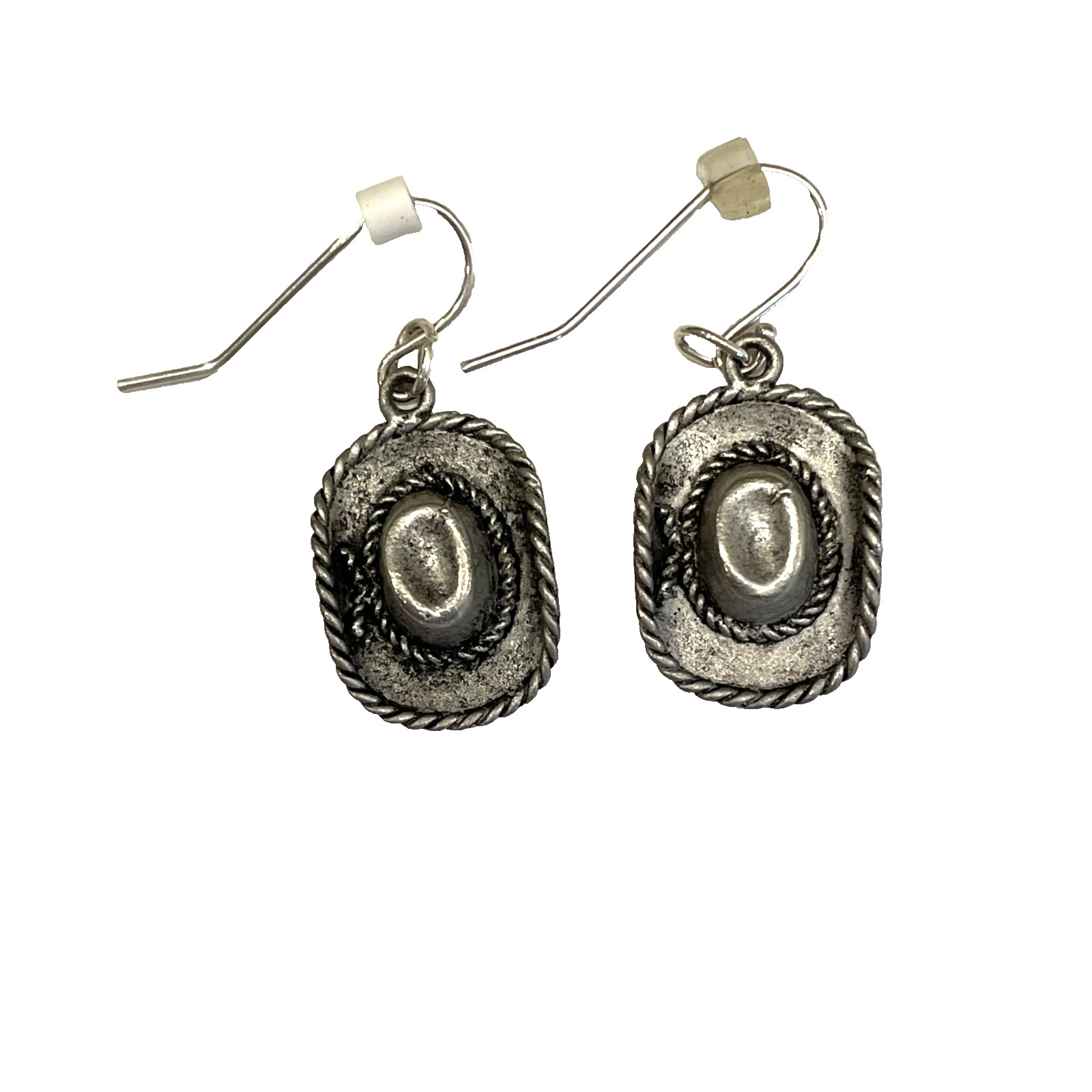 Western Cowgirl Hat Pierced Earrings Dangle Pewter Tone