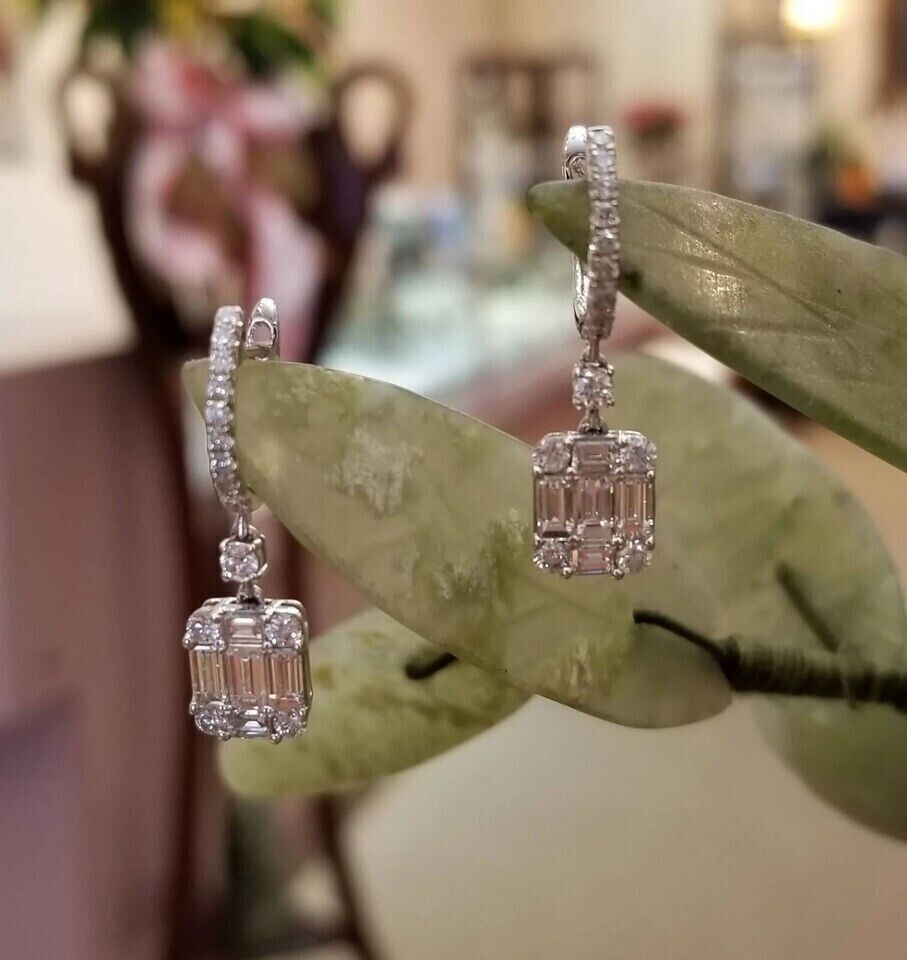 2Ct Baguette Cut Simulated Diamond Drop Stunning Earring 14K White Gold Plated