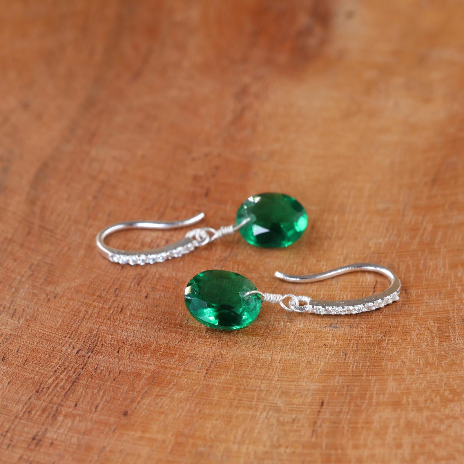 925 Silver Emerald Earrings, Elegant Drop Earrings, Everyday Jewelry for Women