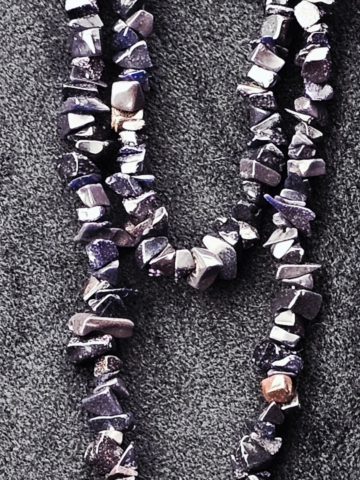 Vintage Blue Goldstone Chip Necklace 34″ Sparkling Midnight Strand 30g