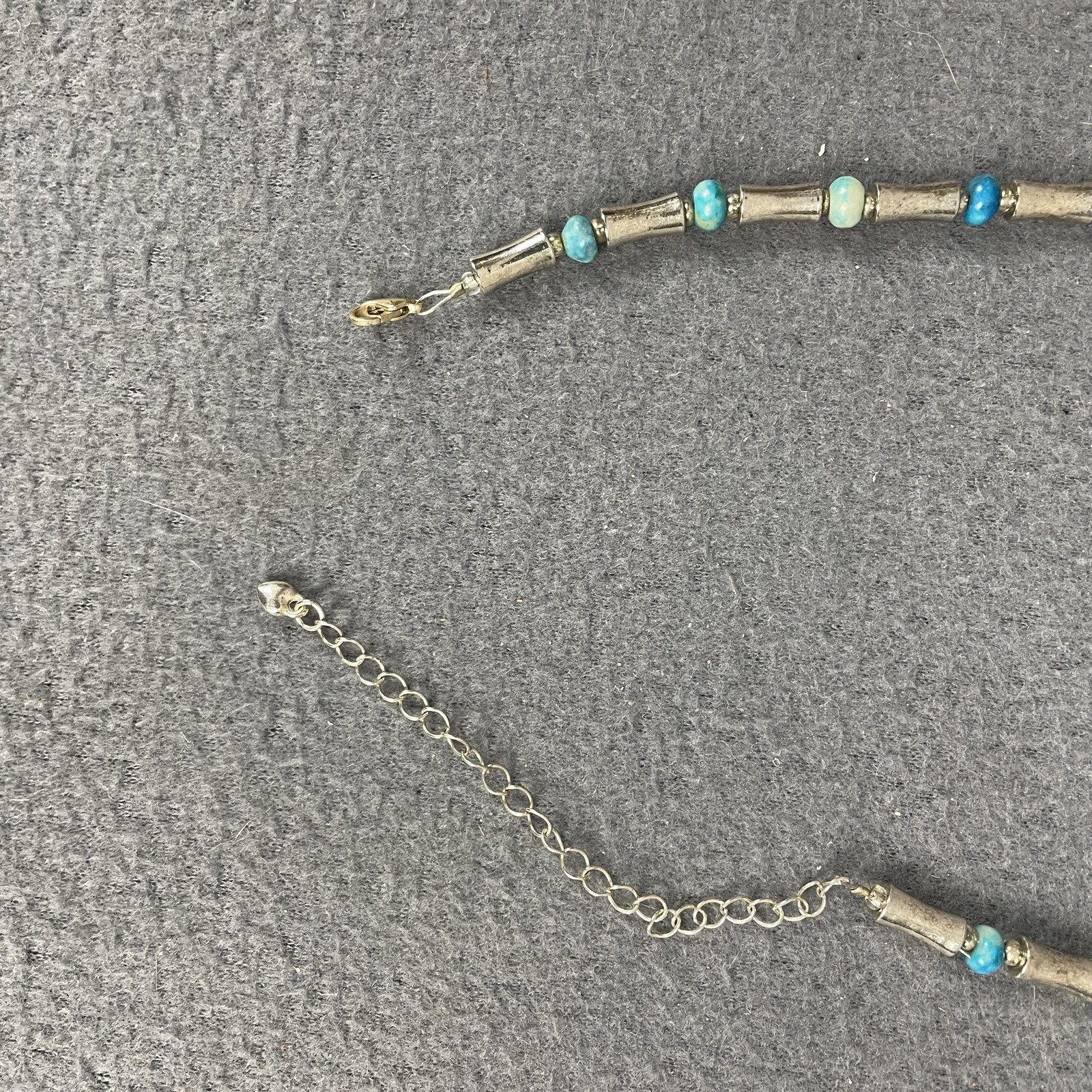 Necklace Blue Turquoise Stone Beaded Silver Tone Tube 17 In Womens Jewelry