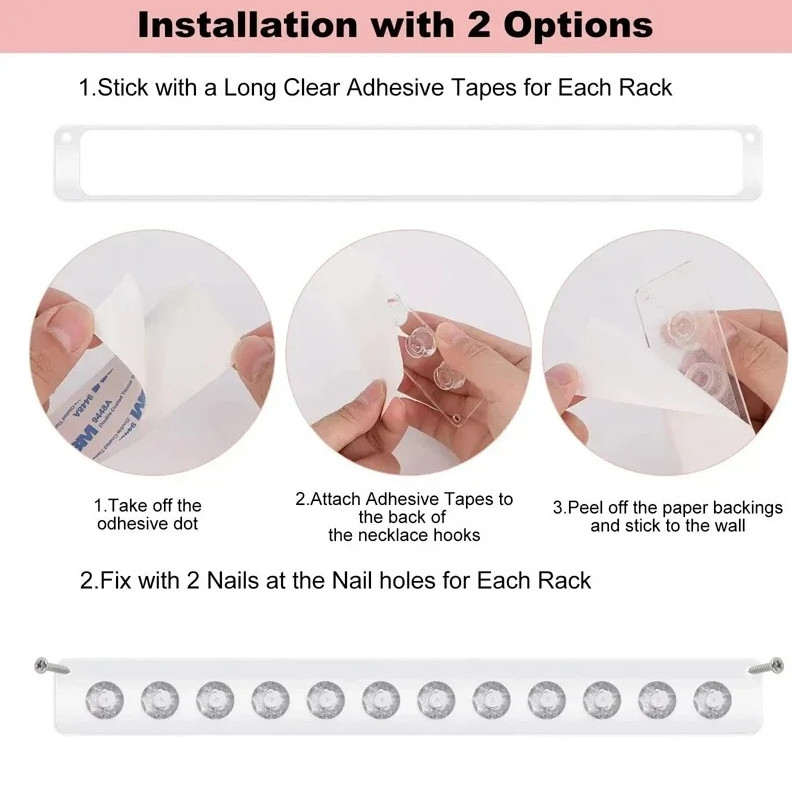 1pc Acrylic Necklace Hanger Wall Mounted Jewelry Organizer Bracelet Holder – NEW