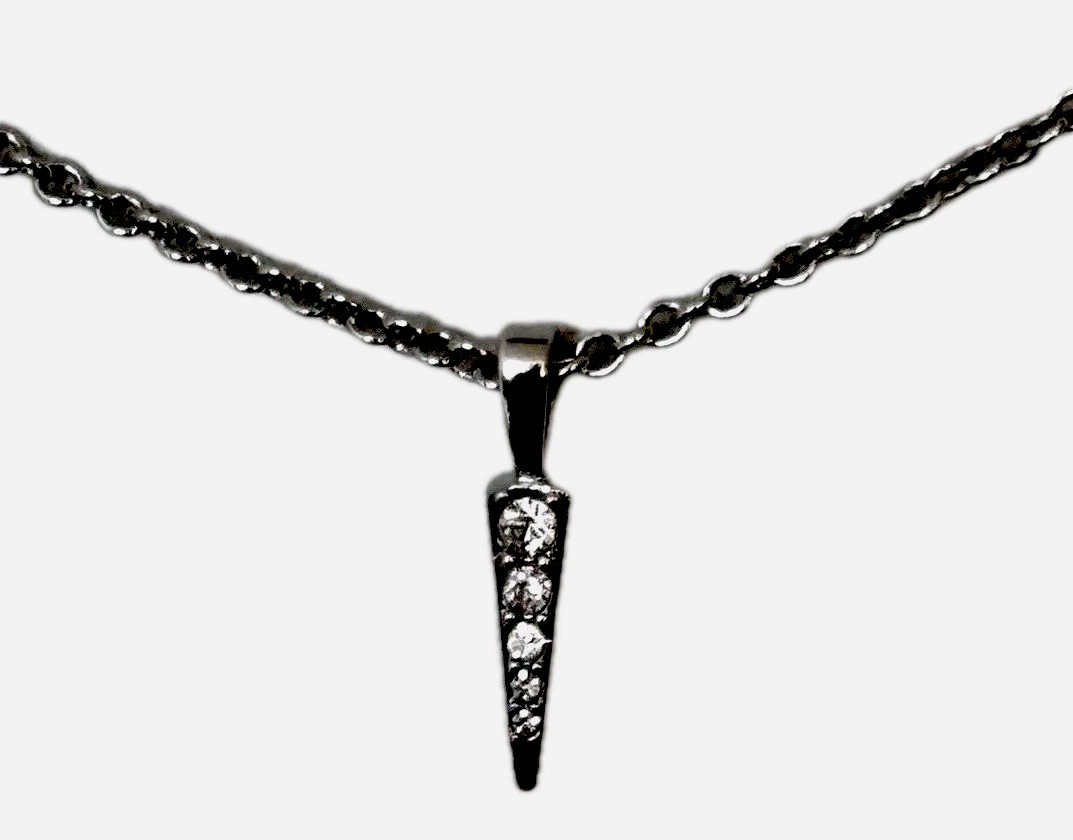 Crystal Rhinestone Stiletto Necklace/ Silver Tone/ Very Good Used Condition