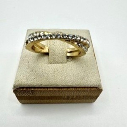 Rhinestone Band Ring Elegant Double Row Size 8.5