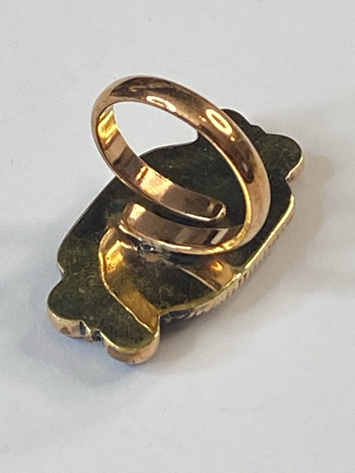 Solid Copper Black Onyx Checkerboard Adjustable Ring Southwest Jewelry